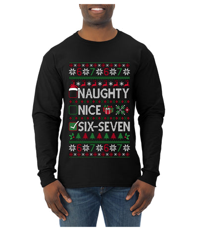 Naughty Nice 6 7 Checklist, Ugly Christmas Sweater Unisex Mens Long Sleeve Shirt