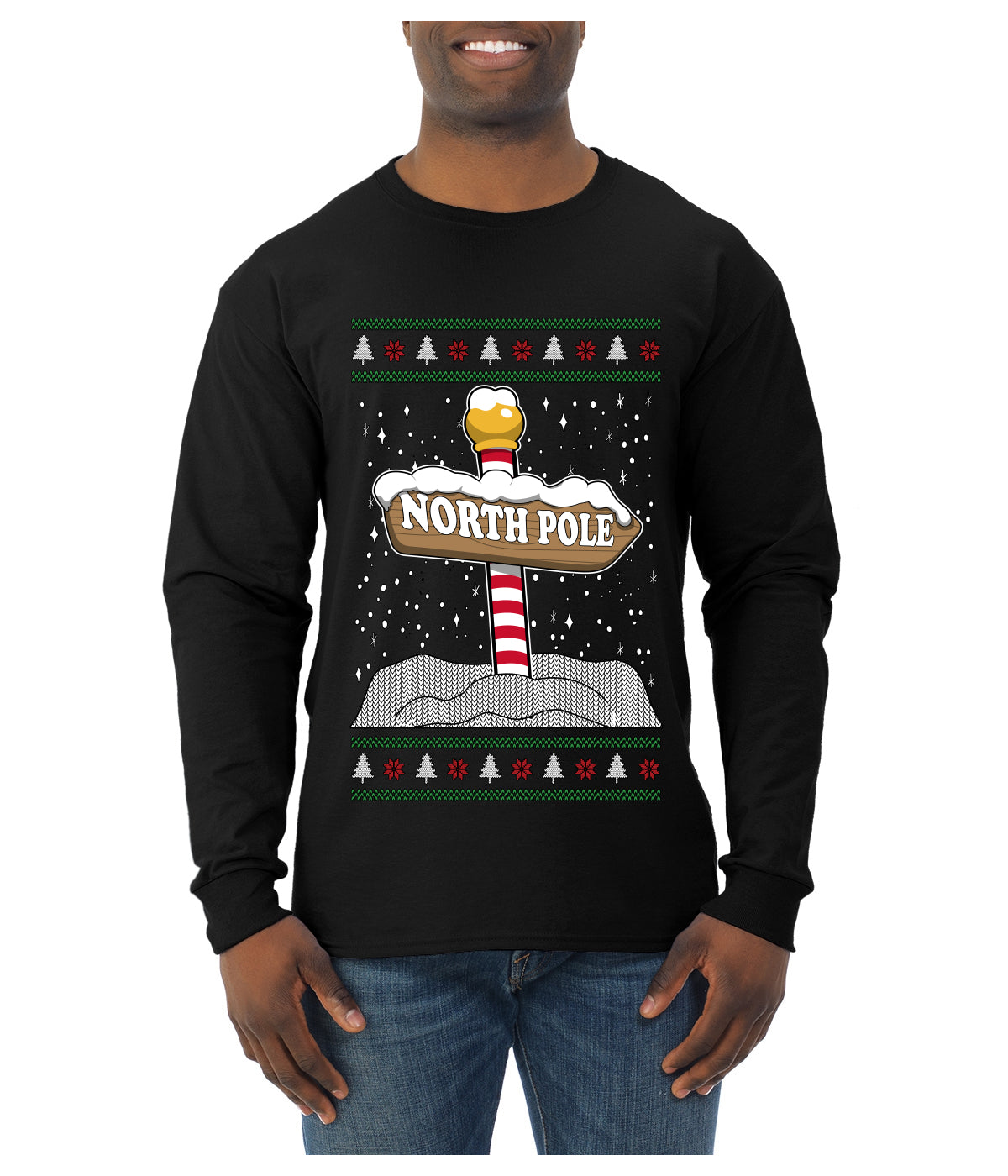 North Pole, Ugly Christmas Sweater Unisex Mens Long Sleeve Shirt