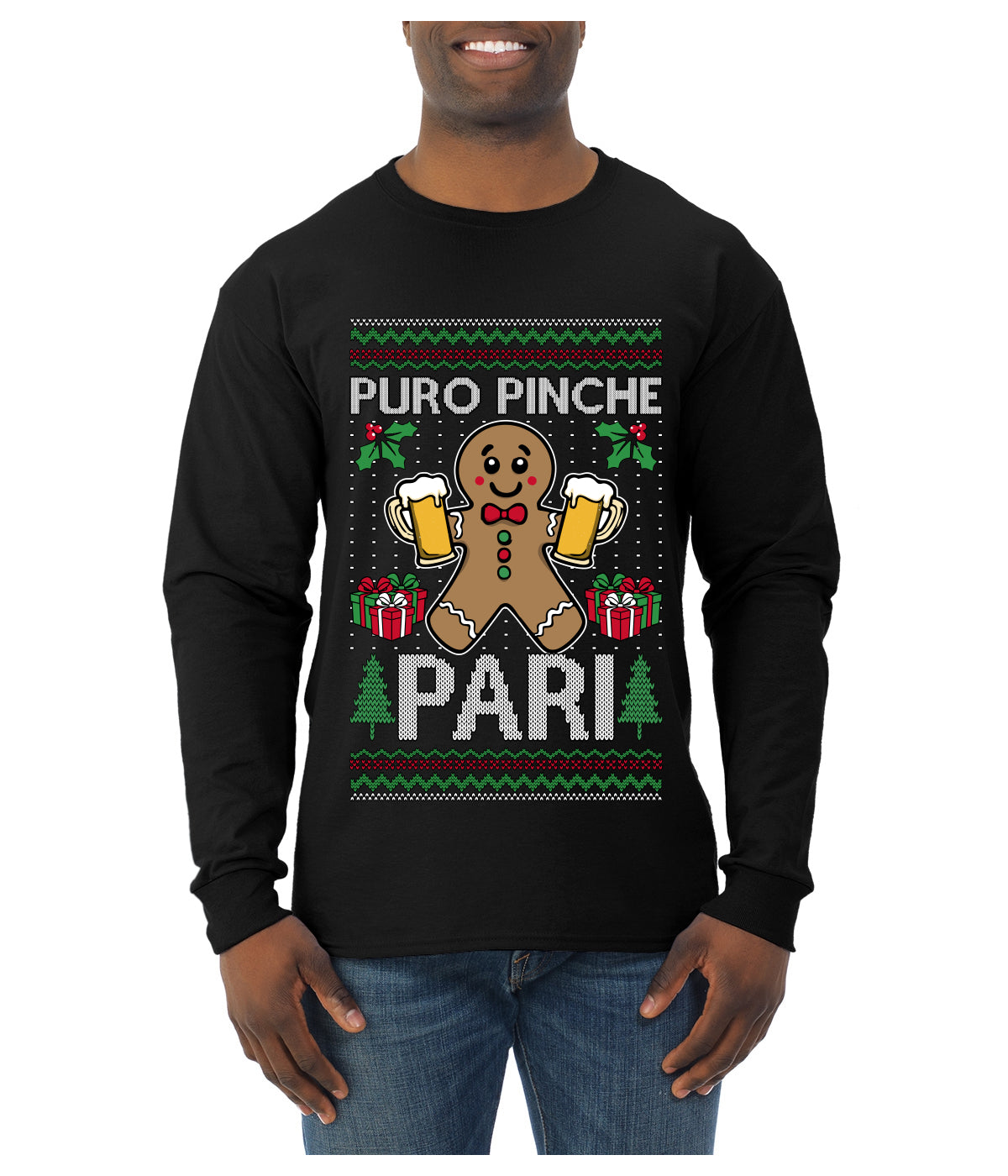 Puro Pinche Pari, Ugly Christmas Sweater Unisex Mens Long Sleeve Shirt