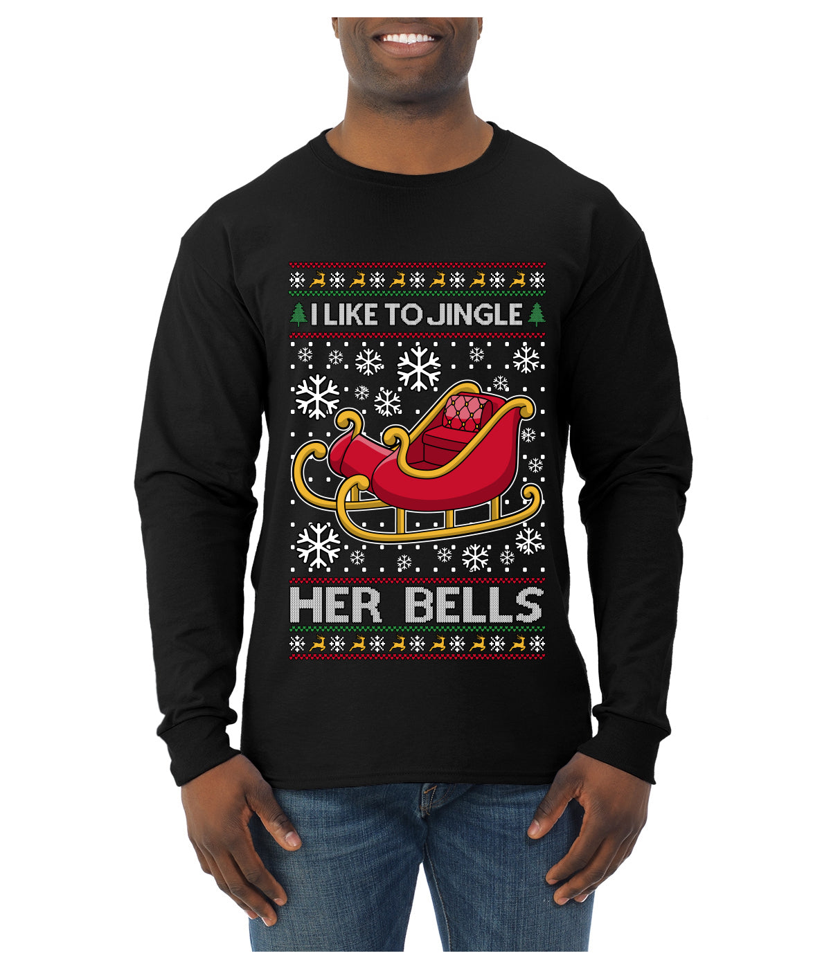 I Like To Jingle Her Bells, Ugly Christmas Sweater Unisex Mens Long Sleeve Shirt