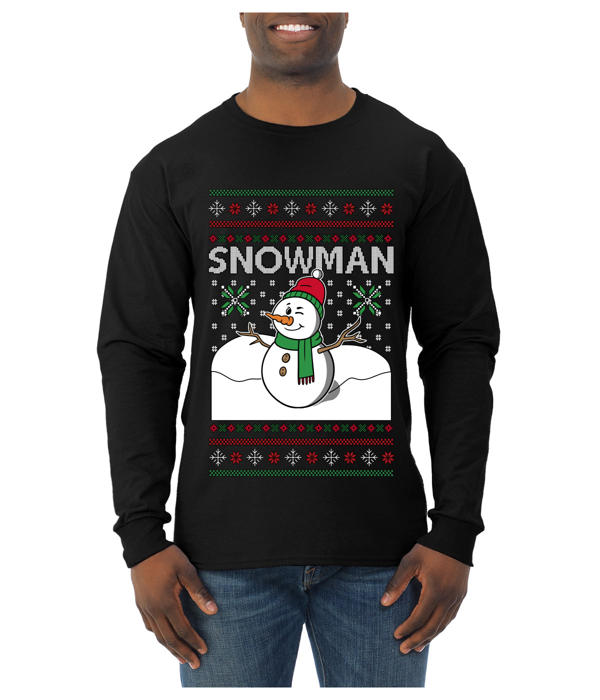 Snowman, Ugly Christmas Sweater Unisex Mens Long Sleeve Shirt