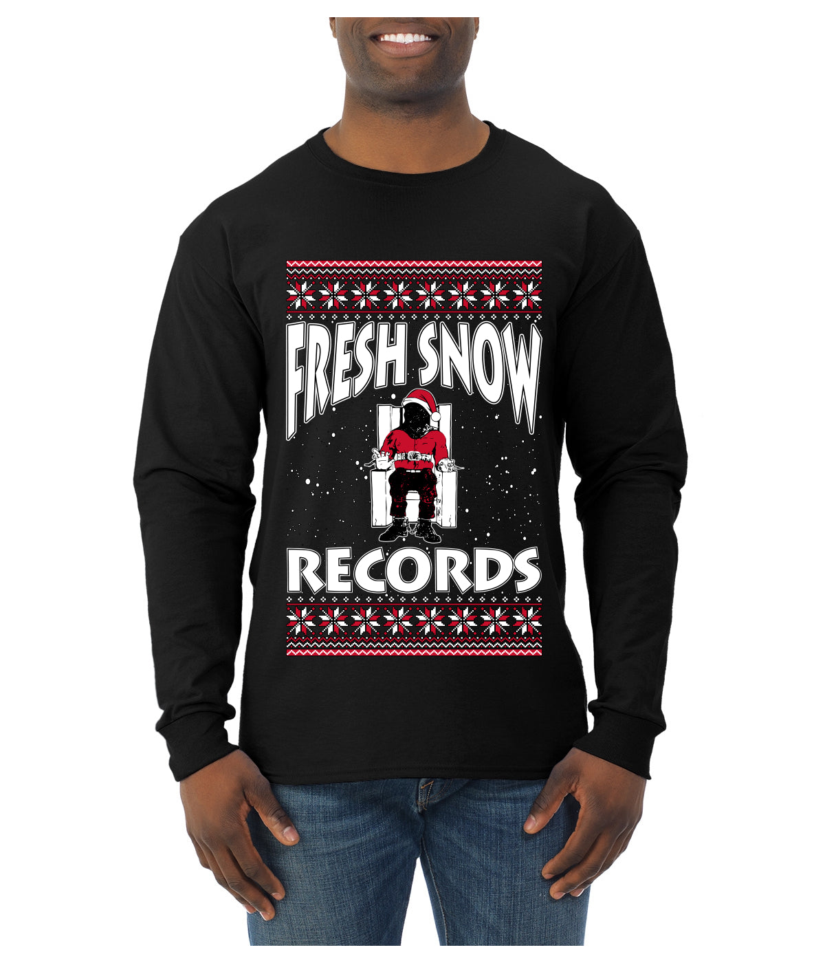 Fresh Snow Records Hip Hop Parody, Ugly Christmas Sweater Unisex Mens Long Sleeve Shirt
