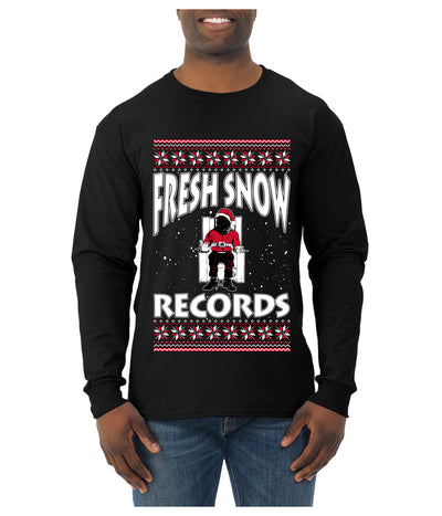 Fresh Snow Records Hip Hop Parody, Ugly Christmas Sweater Unisex Mens Long Sleeve Shirt