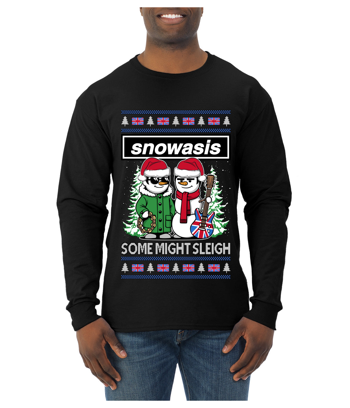 Snowasis English Rock Band Parody, Ugly Christmas Sweater Unisex Mens Long Sleeve Shirt