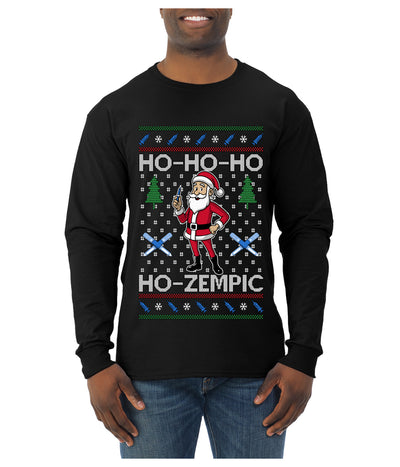 Skinny Santa Ho Ho Ho Ho-Zempic Weight Loss Shot, Ugly Christmas Sweater Unisex Mens Long Sleeve Shirt