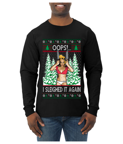 Funny, Knives Popstar Dancing, Music Lover Comedic Christmas Sweater Design, Ugly Christmas Sweater Unisex Mens Long Sleeve Shirt