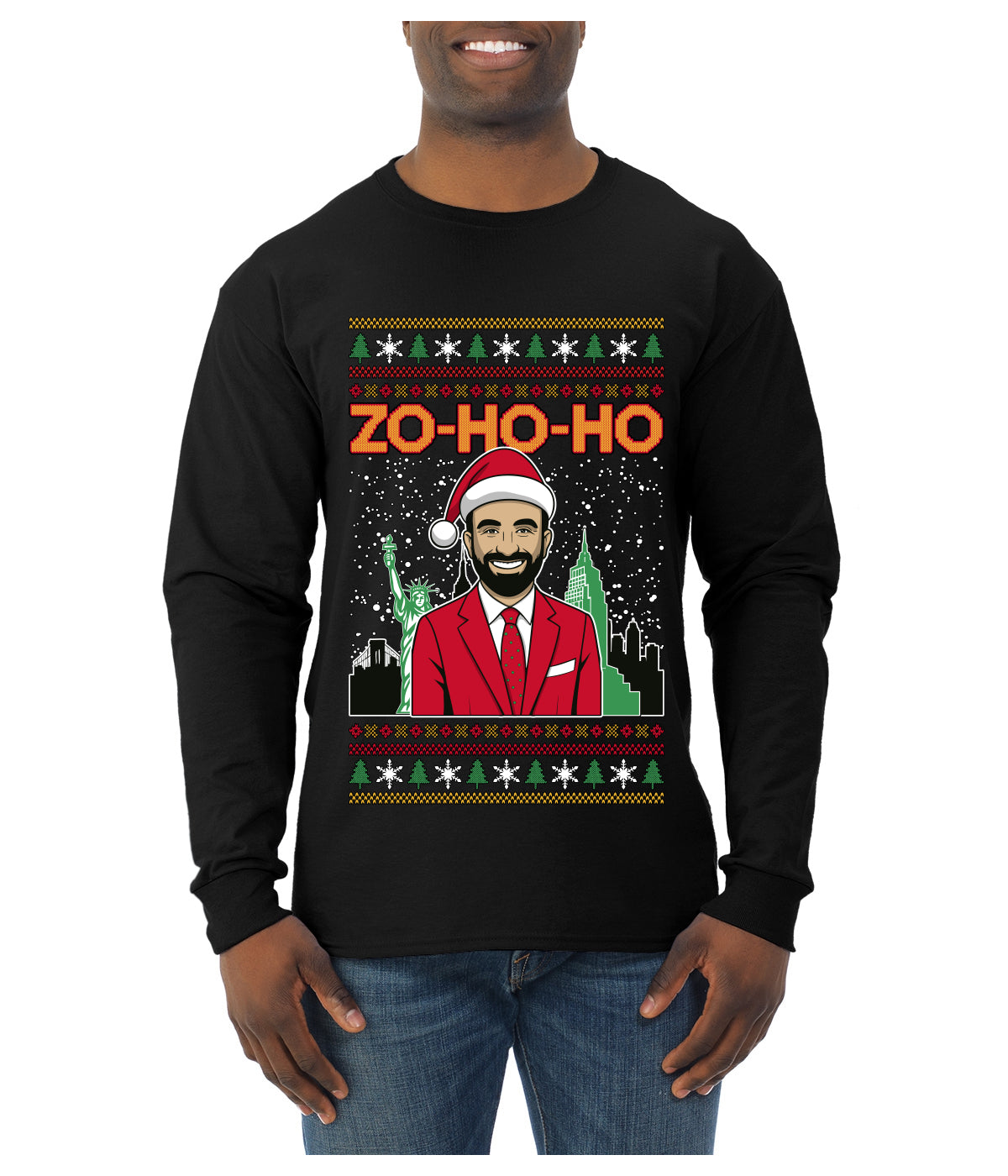 Zo Ho Ho Zohran Mamdani NYC, Ugly Christmas Sweater Unisex Mens Long Sleeve Shirt