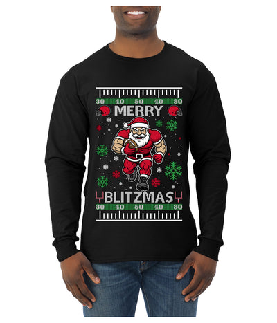 Merry Blitzmas, Football Christmas Sweater Design, Ugly Christmas Sweater Unisex Mens Long Sleeve Shirt