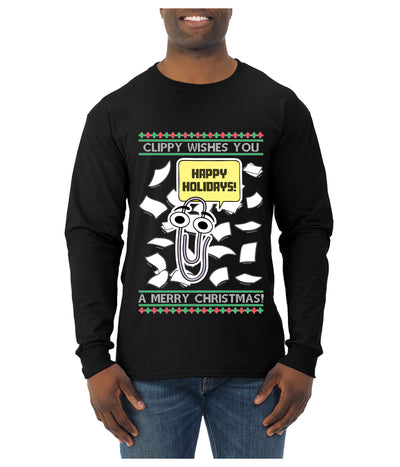 Clippy Wishes You A Merry Christmas Office Assistant, Ugly Christmas Sweater Unisex Mens Long Sleeve Shirt