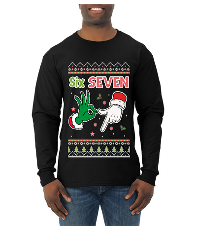 6 7 Christmas Hands, Ugly Christmas Sweater Unisex Mens Long Sleeve Shirt