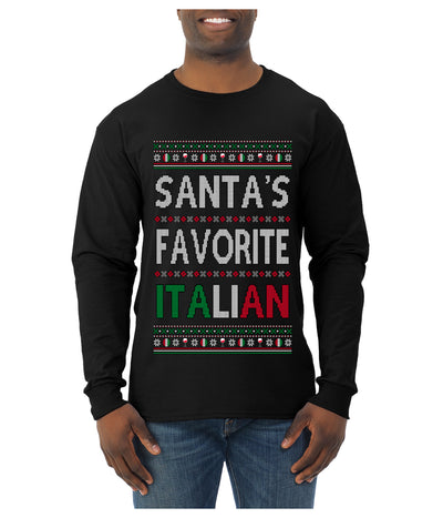 Santa's Favorite Italian, Funny Italian Christmas Sweater, Ugly Christmas Sweater Unisex Mens Long Sleeve Shirt