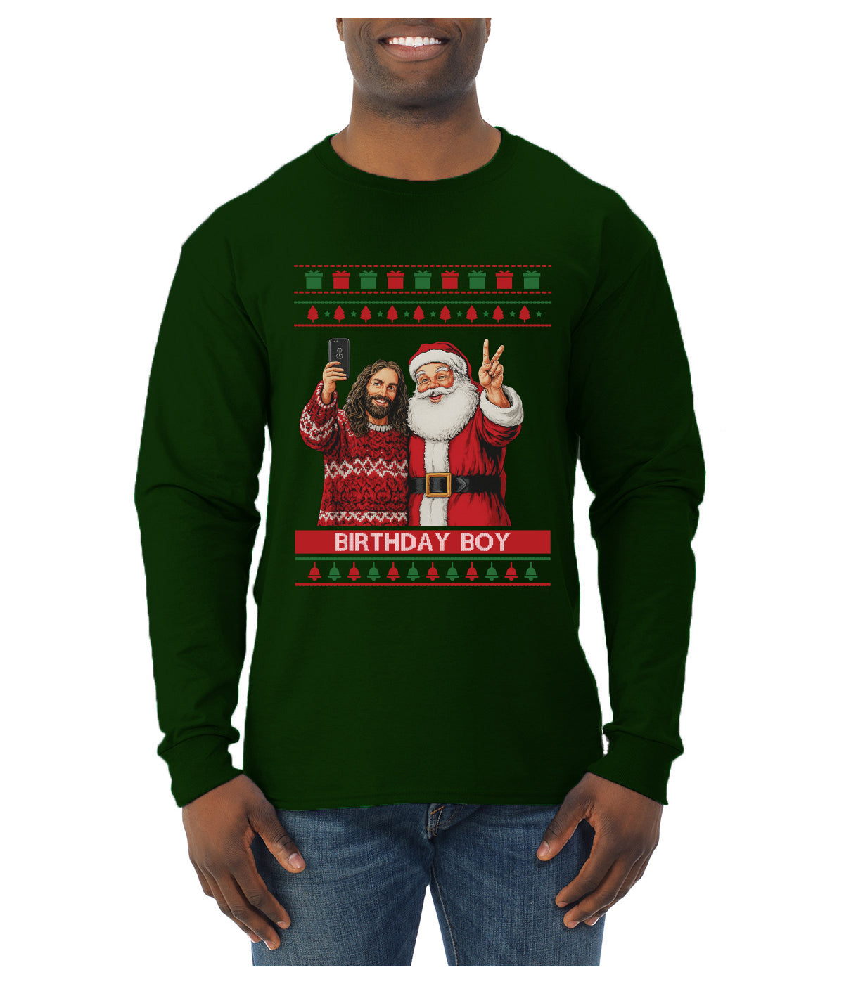 Birthday Boy Jesus, Ugly Christmas Sweater Unisex Mens Long Sleeve Shirt