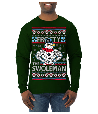 Frosty the Swoleman Funny Workout Lifting Snowman MovieUgly Christmas Sweater Mens Long Sleeve Shirt