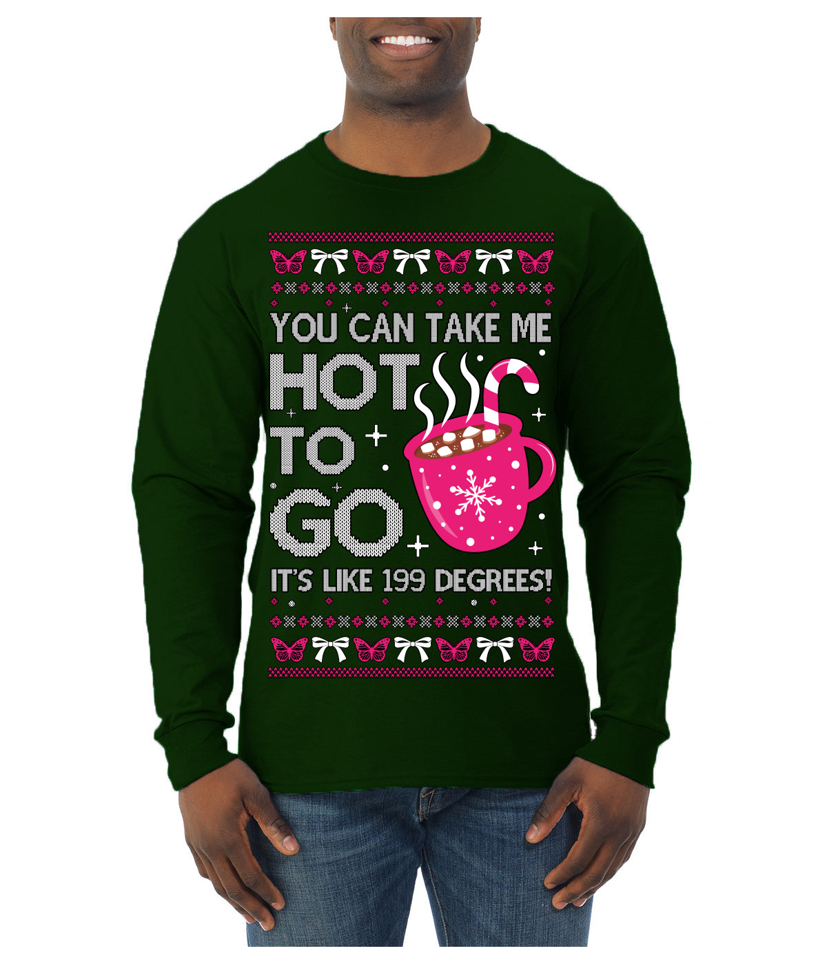 You Can Take Me Hot to Go, Hot Cocoa Viral Song Pop Music Ugly Christmas Sweater Mens Long Sleeve Shirt