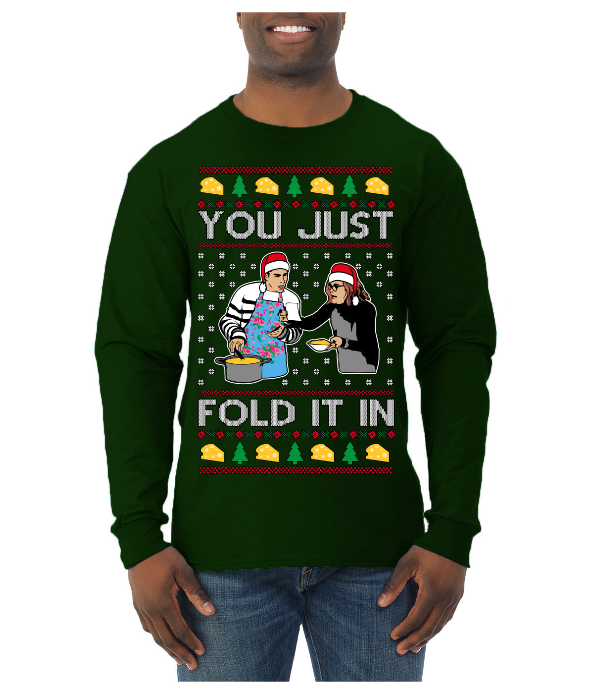 You Just Fold It In Funny Enchilada Moira David TV Sitcom Ugly Christmas Sweater Mens Long Sleeve Shirt
