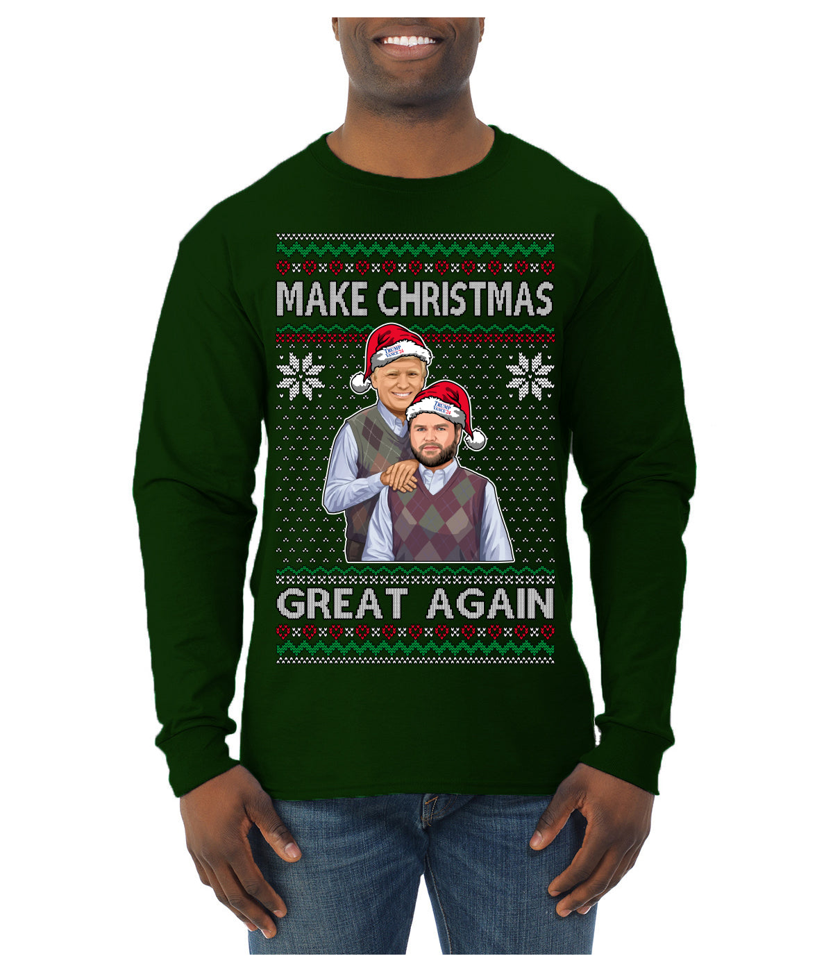 Make Christmas Great Again Trump Vance 2024 Movie Parody Ugly Christmas Sweater Mens Long Sleeve Shirt