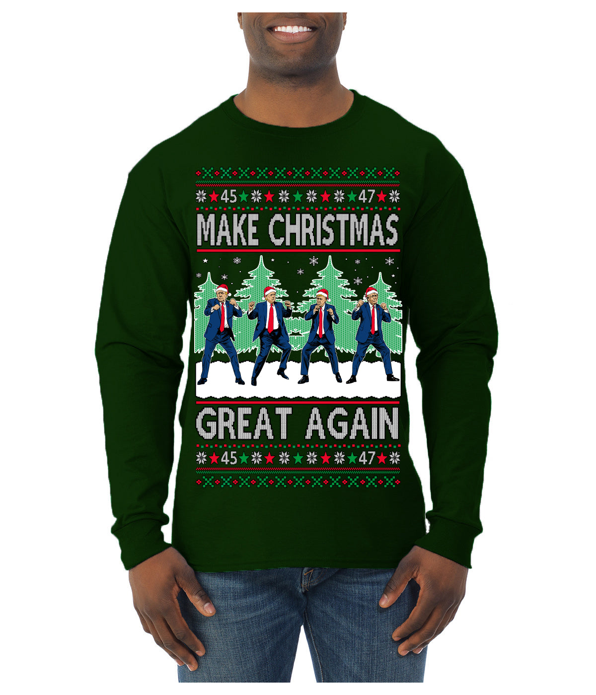 Make Christmas Great Again Shimmy Dance USA President Ugly Christmas Sweater Mens Long Sleeve Shirt