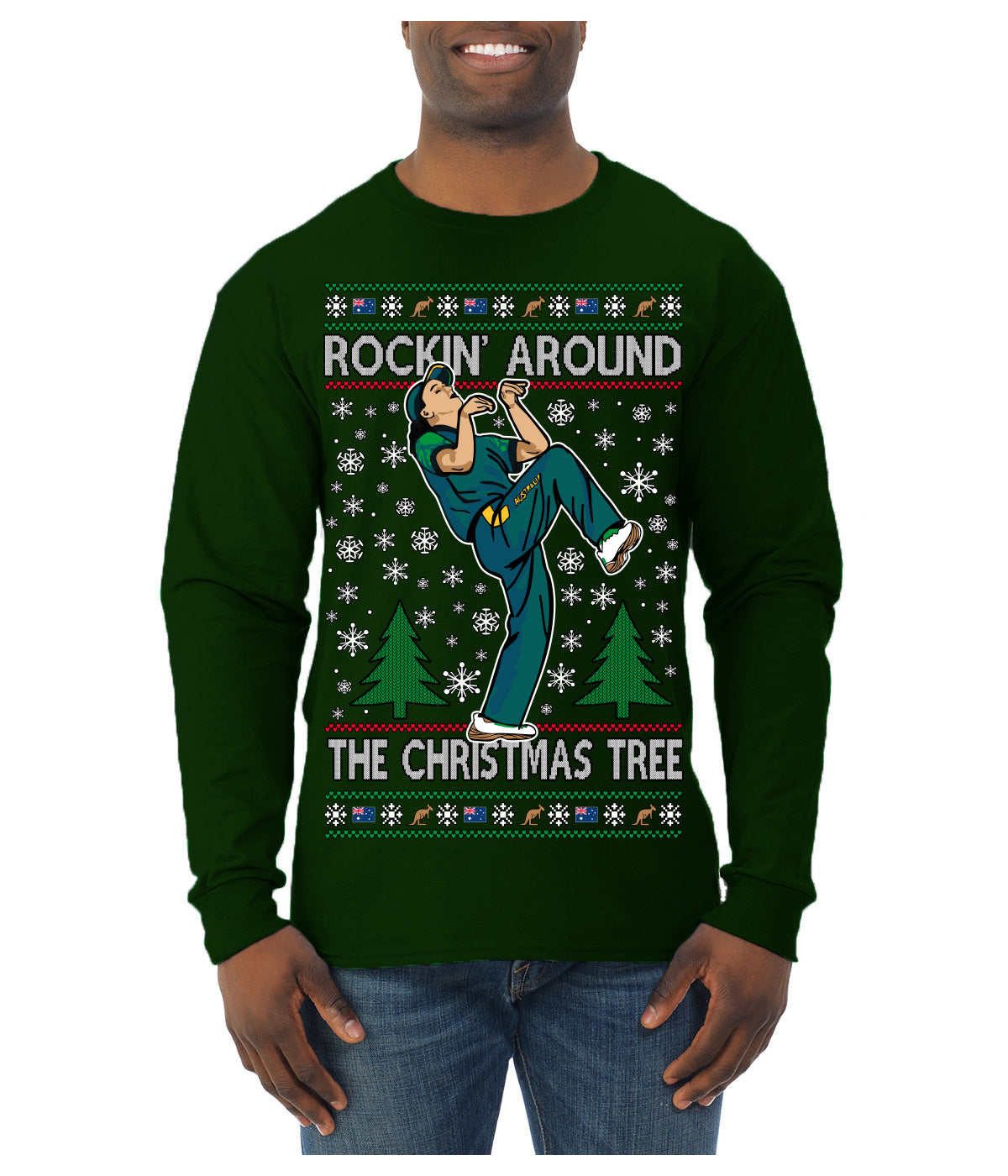 Rockin Around the Christmas Tree Raygun Viral Breakdancer Ugly Christmas Sweater Mens Long Sleeve Shirt