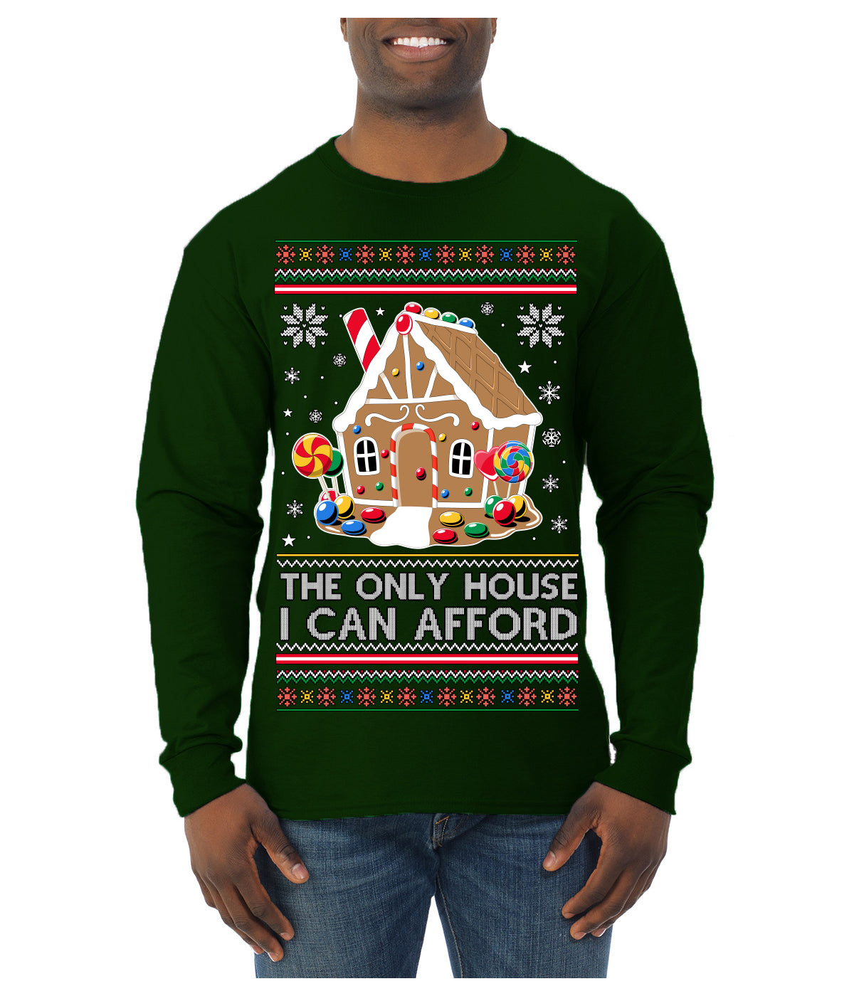The Only House I Can Afford Funny Millennial Meme Ugly Christmas Sweater Mens Long Sleeve Shirt