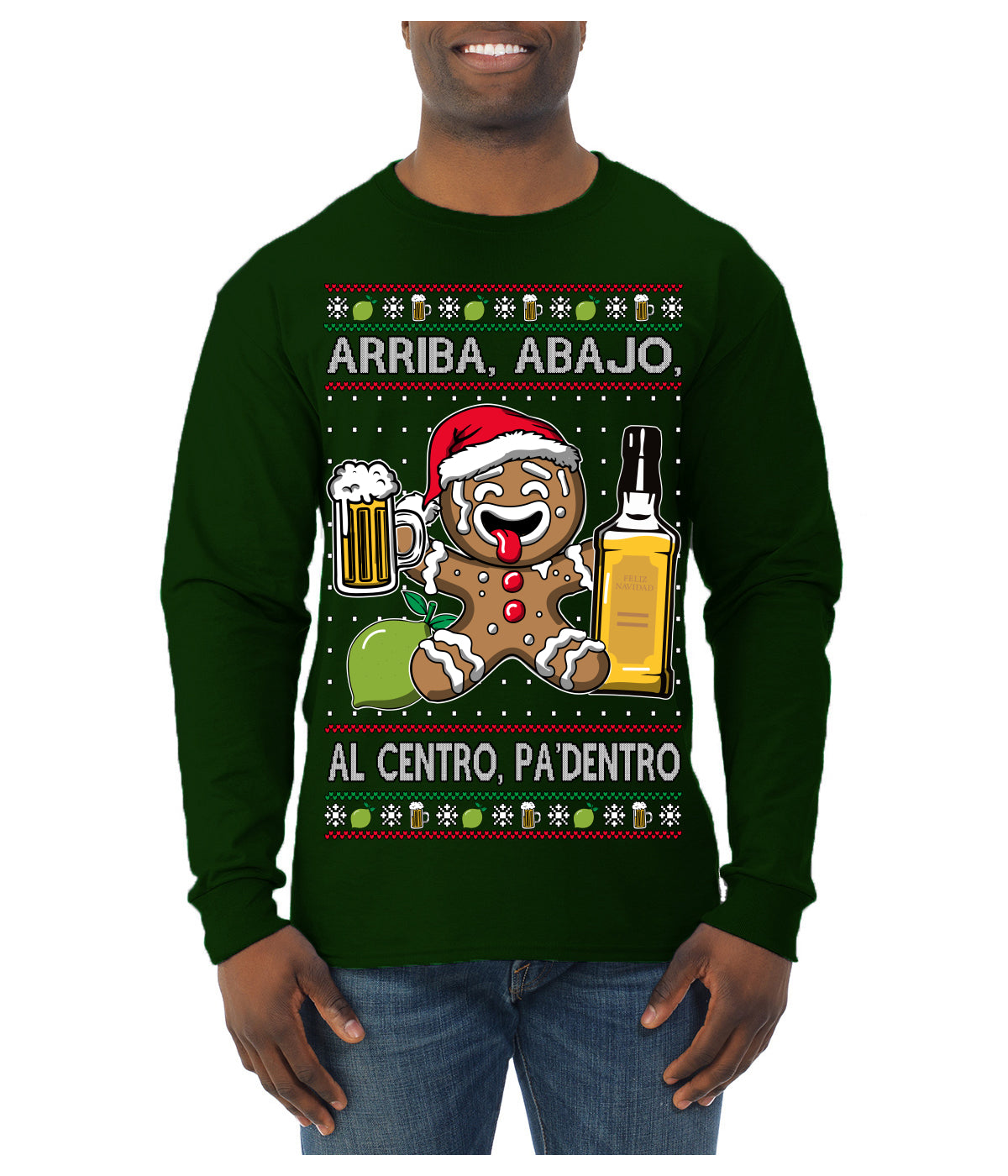 Arriba Abajo Al Centro Pa'Dentro Cheers to Health Salud Ugly Christmas Sweater Mens Long Sleeve Shirt