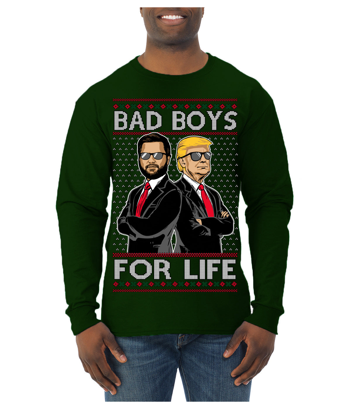 Bad Boys for Life Donald Trump JD Vance Funny 90s Movie Ugly Christmas Sweater Mens Long Sleeve Shirt