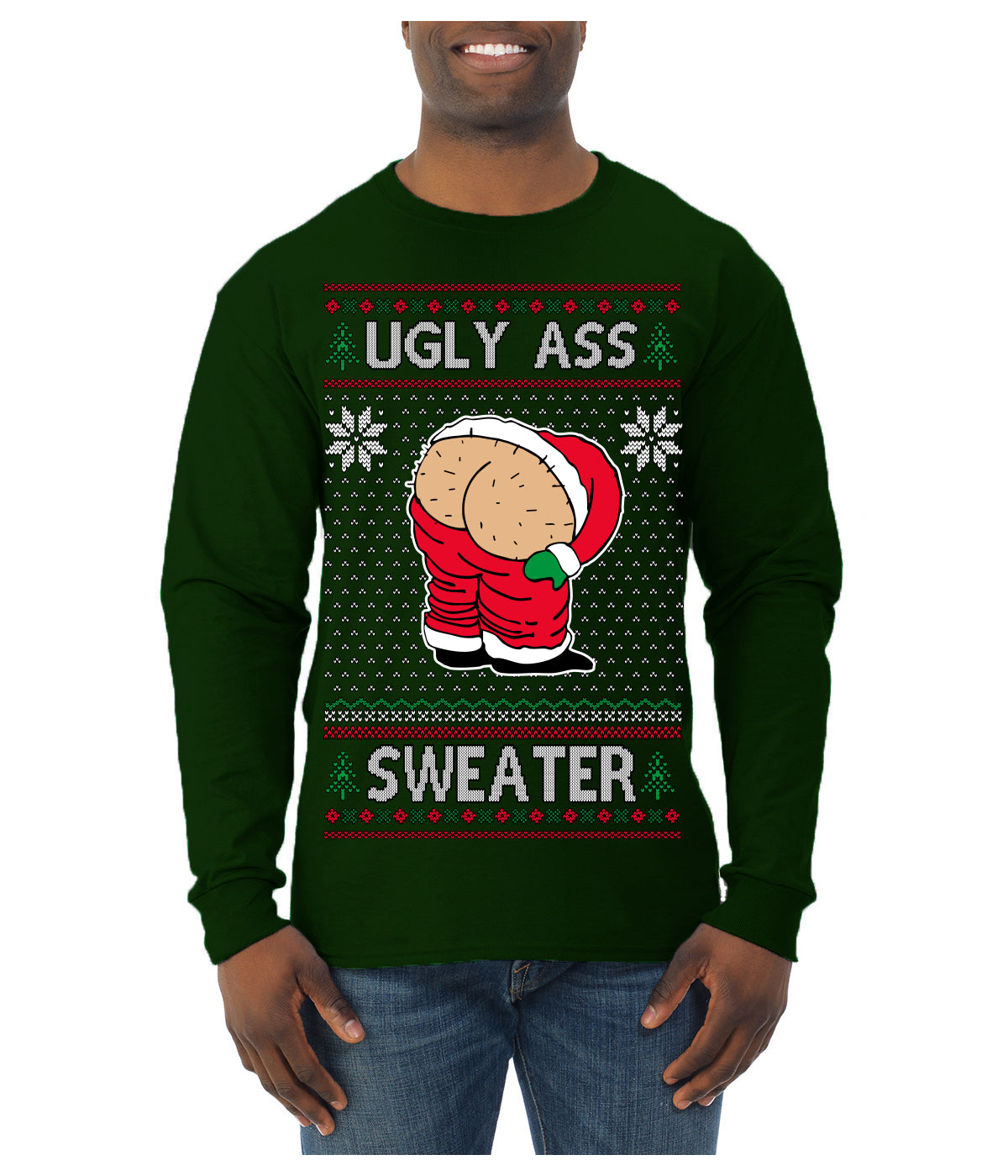 Ugly Ass Sweater Funny Santa Claus Butt Xmas Ugly Christmas Sweater Mens Long Sleeve Shirt