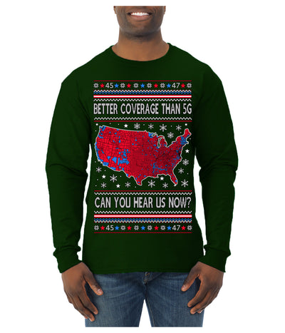 Trump 2024 Better Coverage than 5G Red Wave Landslide Ugly Christmas Sweater Mens Long Sleeve Shirt