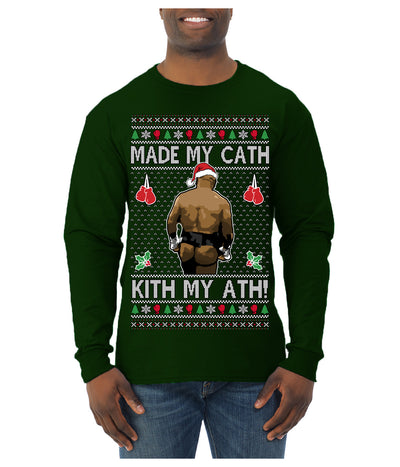 Made My Cath Kith My Ath, Funny Cash Money Viral Kiss My Ass Boxing Fight Meme, Men Women Ugly Christmas Sweater Mens Long Sleeve Shirt