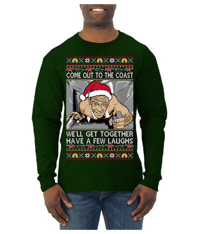 Come Out to the Coast Have a Few Laughs Die Hard McClane Ugly Christmas Sweater Mens Long Sleeve Shirt