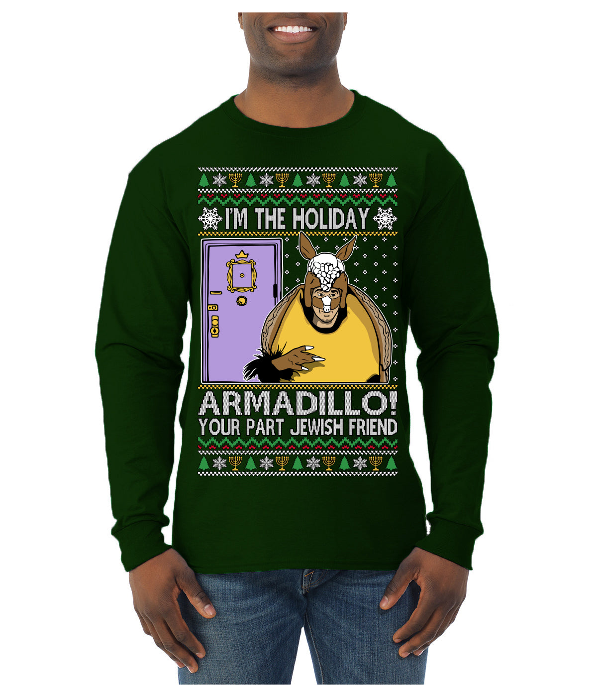 Holiday Armadillo Part Jewish TV Show Ugly Christmas Sweater Mens Long Sleeve Shirt
