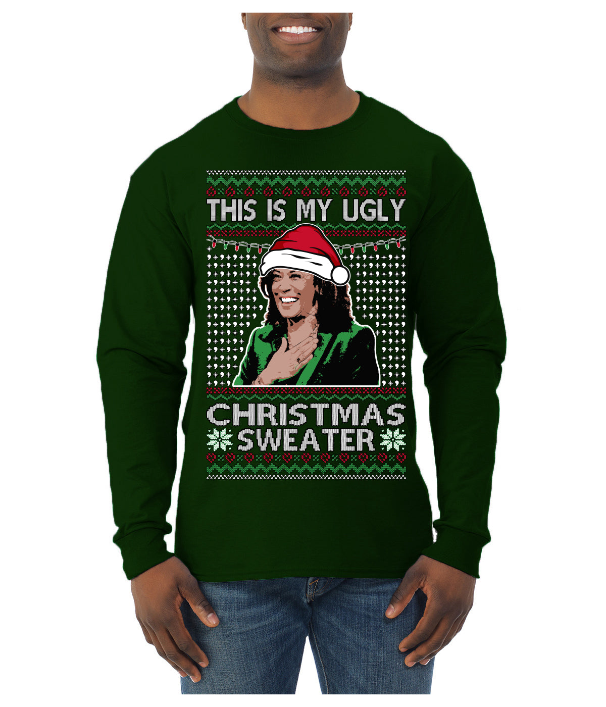 This Is My Ugly Sweater Funny Santa Kamala Harris Ugly Christmas Sweater Mens Long Sleeve Shirt
