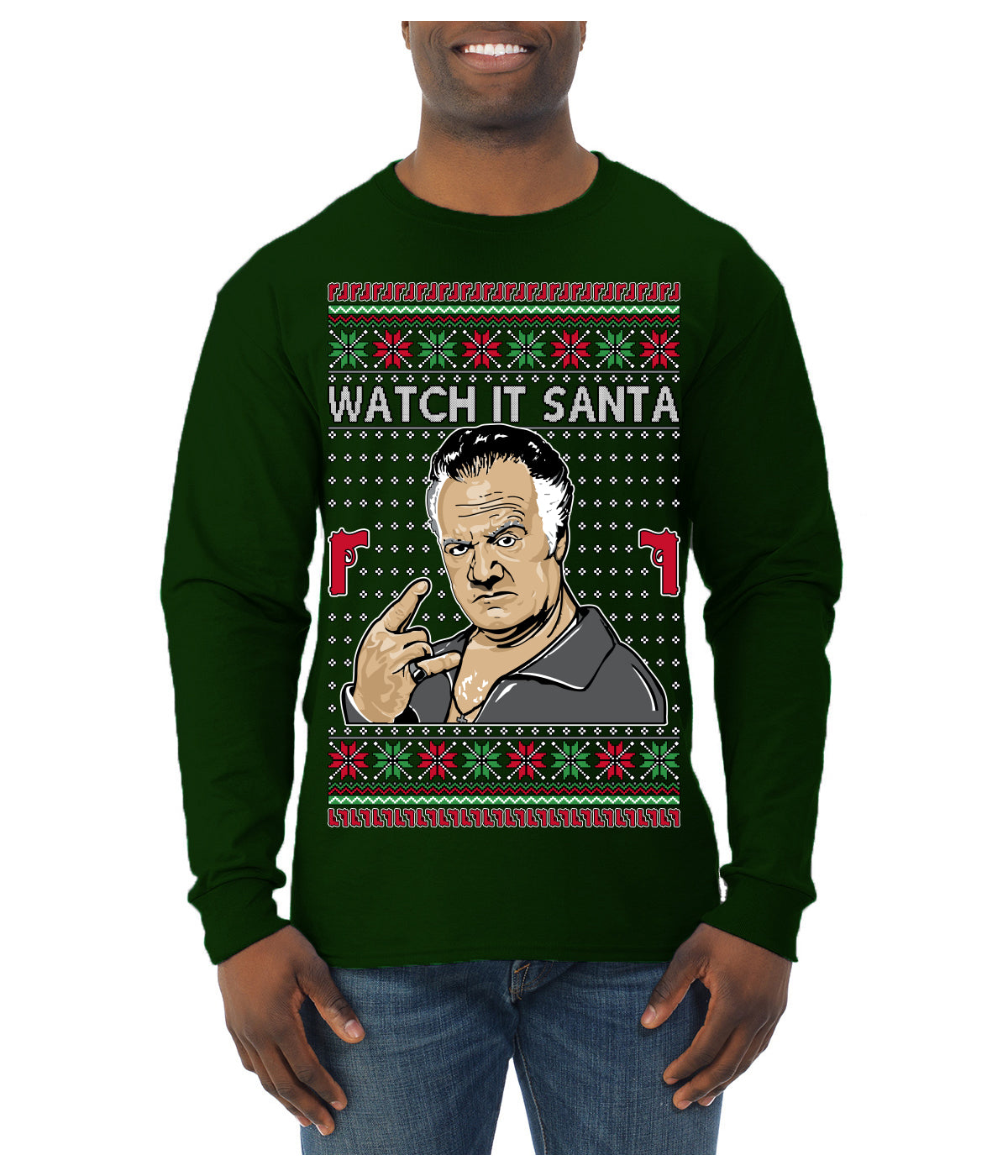Watch It Santa Funny Paulie Italian Mafia TV Show Ugly Christmas Sweater Mens Long Sleeve Shirt