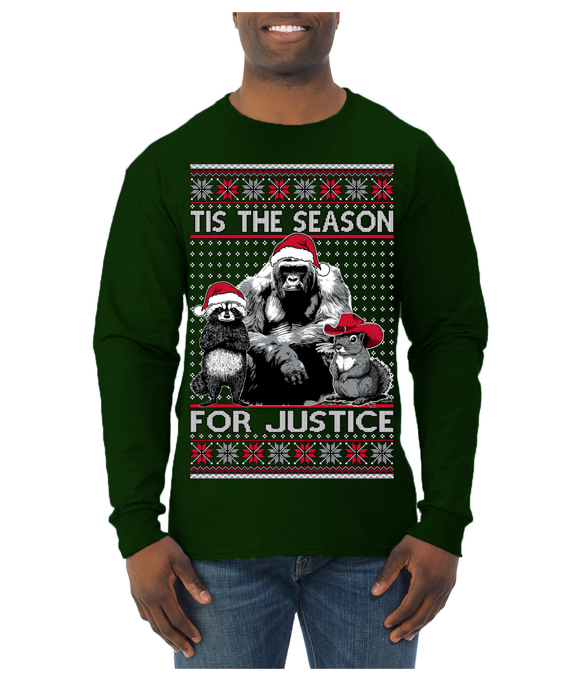 Tis the Season For Justice Harambe Peanut Fred Raccoon Ugly Christmas Sweater Mens Long Sleeve Shirt
