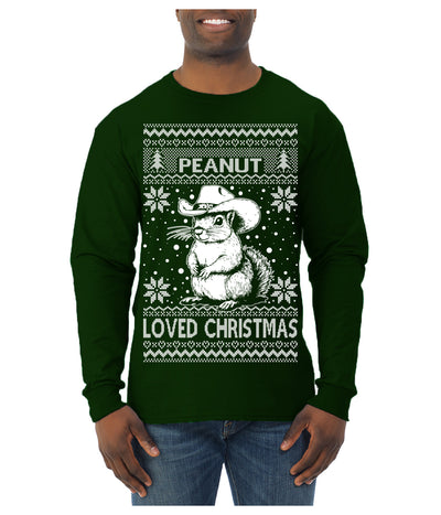 Peanut Loved Christmas RIP Funny Viral Squirrel Meme Ugly Christmas Sweater Mens Long Sleeve Shirt