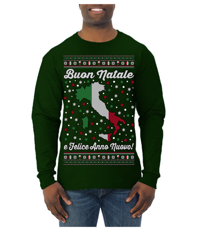 Buon Natale e Felice Anno Nuovo! Merry Christmas and Happy New Year Ugly Christmas Sweater Mens Long Sleeve Shirt