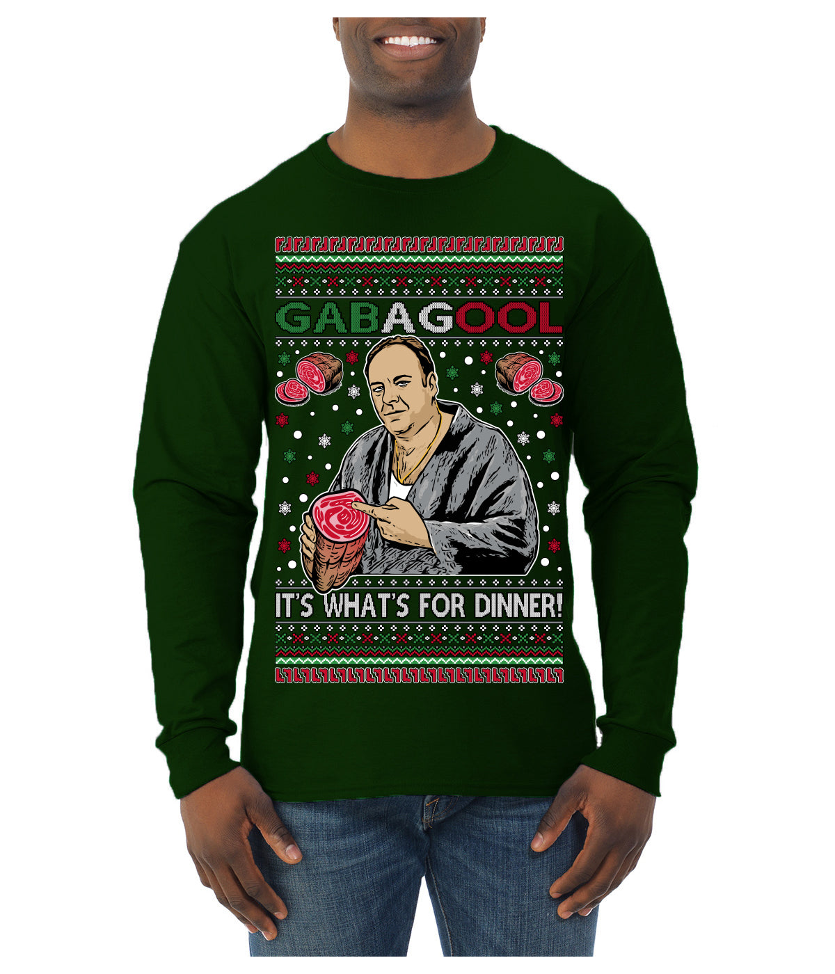 Gabagool It's What's for Dinner, Funny Tony Italian NJ New Jersey Mafia, Classic TV Show Ugly Christmas Sweater Mens Long Sleeve Shirt
