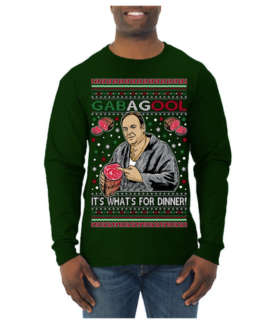 Gabagool It's What's for Dinner, Funny Tony Italian NJ New Jersey Mafia, Classic TV Show Ugly Christmas Sweater Mens Long Sleeve Shirt