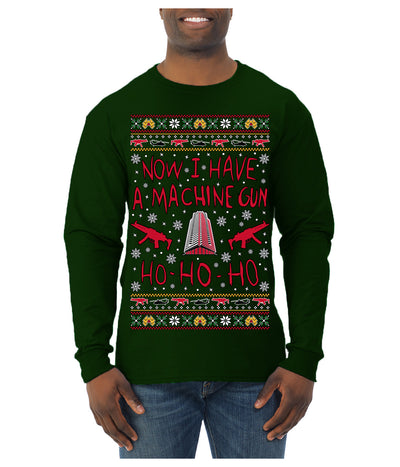 Now I Have a Machine Gun Ho Ho Ho Nakatomi Die Hard McClane Classic 80s Xmas Movie Ugly Christmas Sweater Mens Long Sleeve Shirt