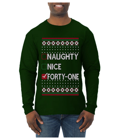 Naughty Nice 41, Simple List, Ugly Christmas Unisex Sweater, Funny Meme, Ugly Christmas Sweater Mens Long Sleeve Shirt