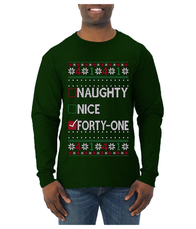 Funny Meme List Naughty, Nice, 41, Ugly Christmas Sweater Mens Long Sleeve Shirt