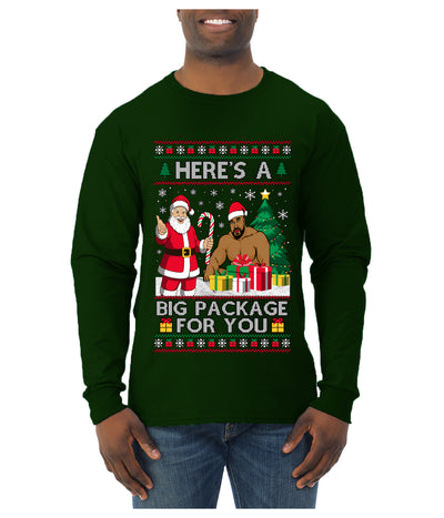 Here's A Big Package For You Santa Christmas Sweater, Ugly Christmas Sweater Mens Long Sleeve Shirt