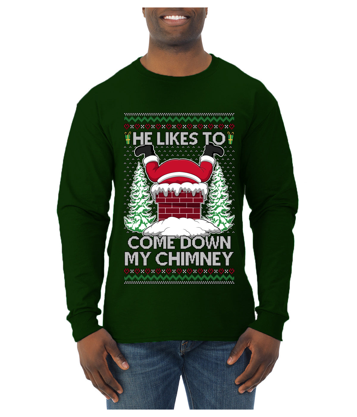 Come Down my Chimney Ugly Christmas Sweater Unisex Unisex Mens Long Sleeve Shirt