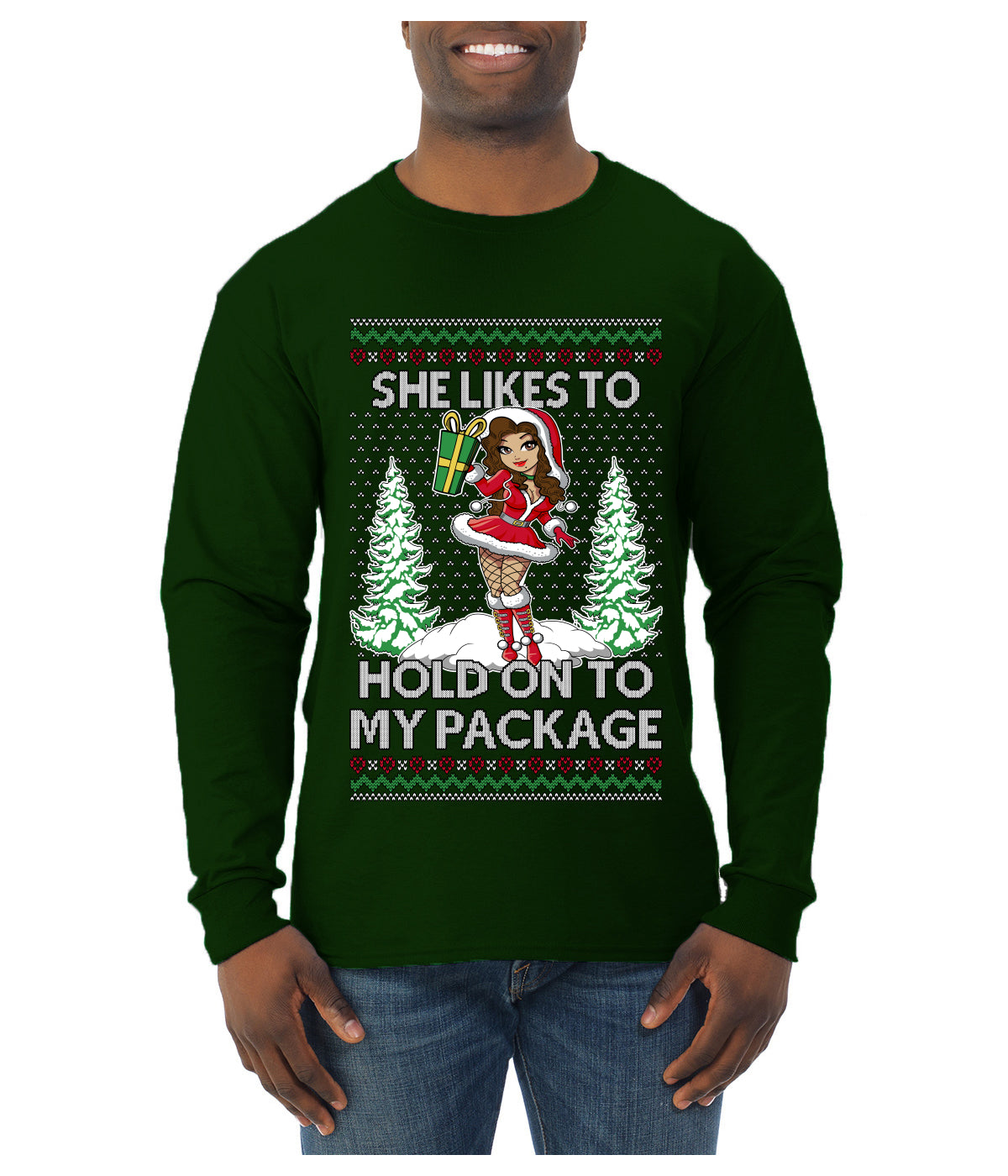 Hold My Package, Ugly Christmas Sweater Unisex Unisex Mens Long Sleeve Shirt