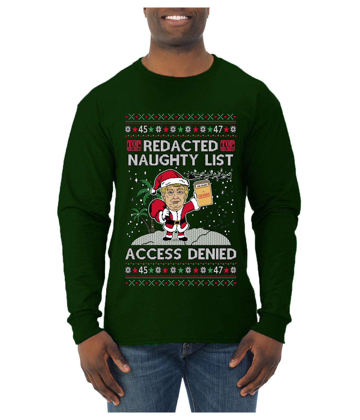 Redacted Naughty List Access Denied, Ugly Christmas Sweater Unisex Unisex Mens Long Sleeve Shirt