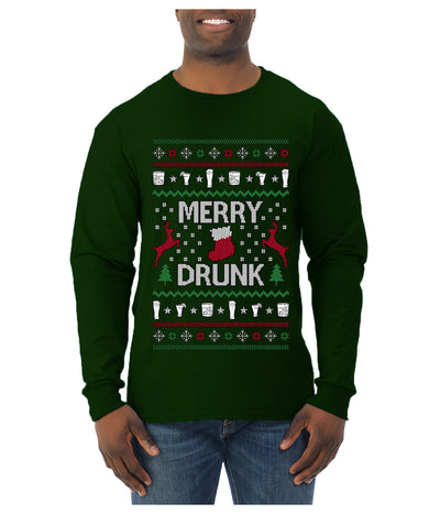 Merry Drunk, Ugly Christmas Sweater Unisex Unisex Mens Long Sleeve Shirt