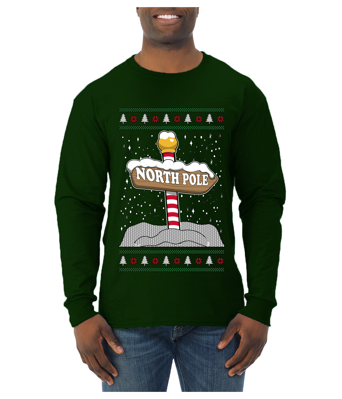 North Pole, Ugly Christmas Sweater Unisex Mens Long Sleeve Shirt