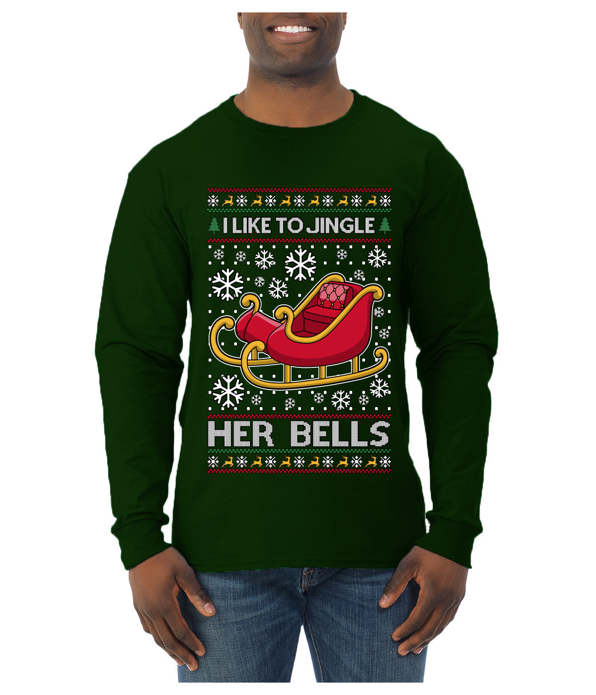 I Like To Jingle Her Bells, Ugly Christmas Sweater Unisex Mens Long Sleeve Shirt