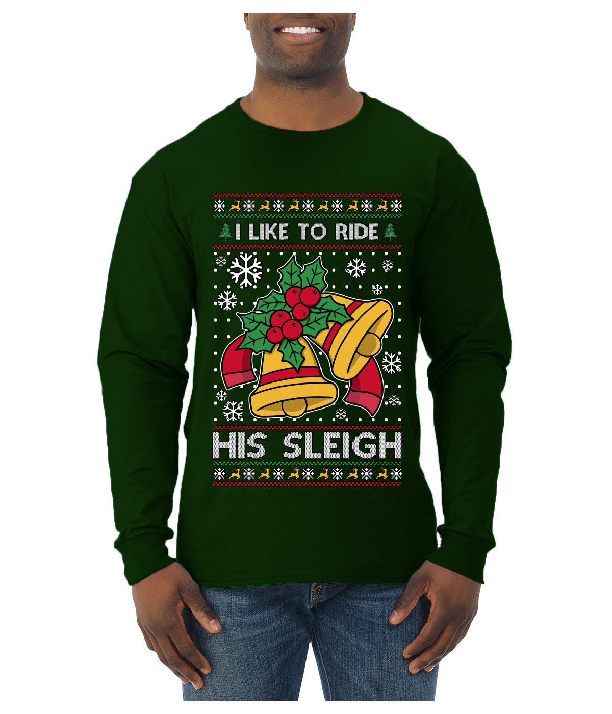 I Like To Ride His Sleigh, Ugly Christmas Sweater Unisex Mens Long Sleeve Shirt