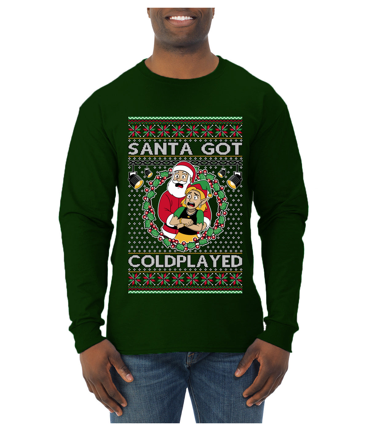 Santa Got Coldplayed, Ugly Christmas Sweater Unisex Mens Long Sleeve Shirt