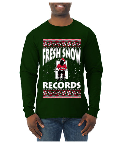 Fresh Snow Records Hip Hop Parody, Ugly Christmas Sweater Unisex Mens Long Sleeve Shirt
